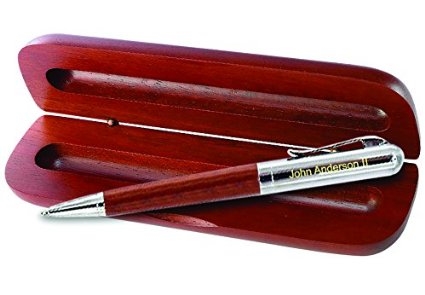 Engraved Personalized Rosewood and Chrome Gift Pen and Matching Wood Case
