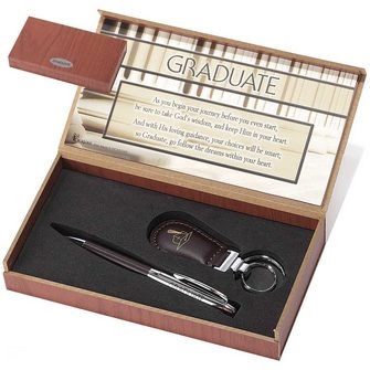 Graduate Faux Leather Pen and Keyring Set
