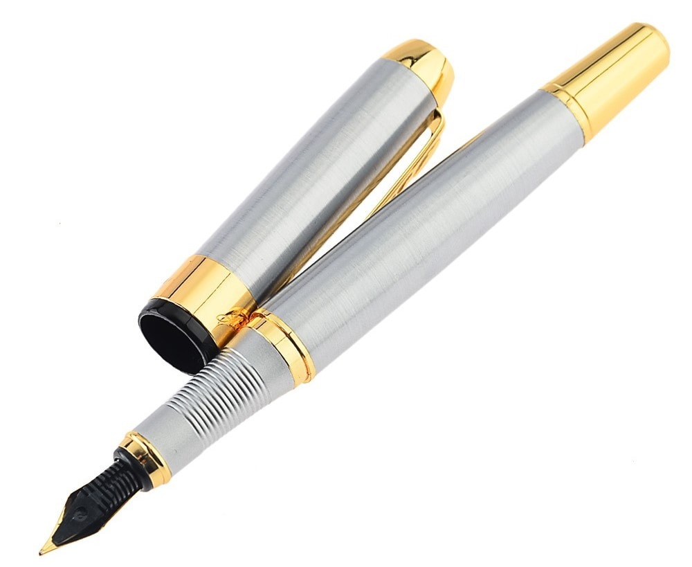 Voberry Jinhao 250 Stainless Steel Gold Trim Fountain Pen