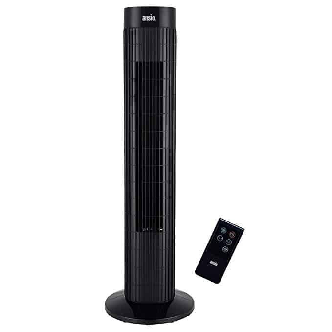 ANSIO Black Oscillating Tower Fan with Remote Control